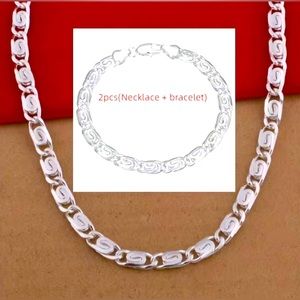 BNIB - S925 Sterling Silver Cloud Chain Necklace and Bracelet Set - 5mm Wide